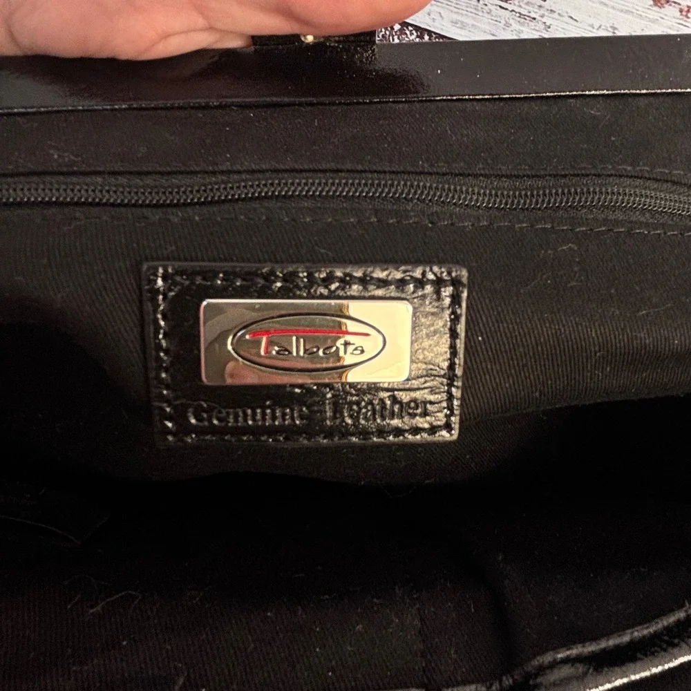 Vintage Talbots Black‎ Leather Gathered Frame Clutch Bag Silver Chain Strap